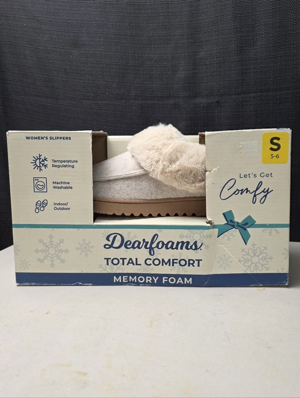 Womens Small 5-6 Dearfoam Slippers Oatmeal Heather Memoryfoam New